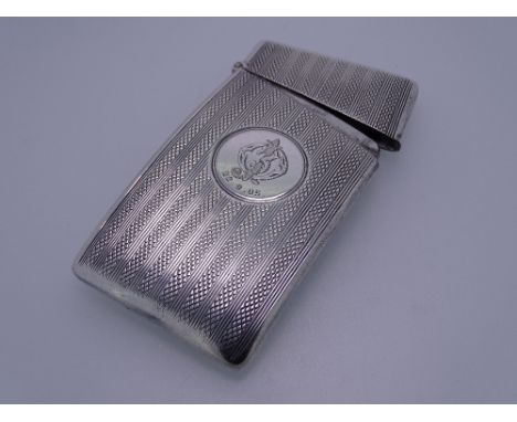 SILVER CALLING CARD CASE, curved, engine turned with monogram and date 22/09/05, by Elkington and Co, Birmingham 1904, 1.6ozs