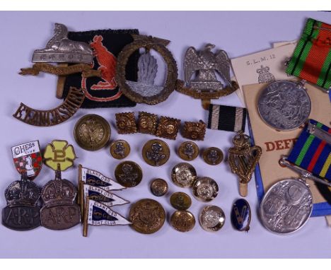 WWII MEDALS, badges and buttons, a mixed quantity to include 1939-1945 Defence Medal, unmarked, Civil Defence Long Service Me