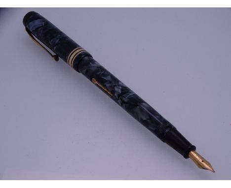 CONWAY STEWART - Vintage (1950s) Blue Marble Conway Stewart No. 388 fountain Pen with gold trim (triple cap bands) and 14ct g