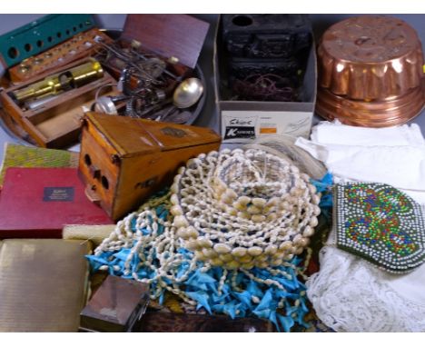 MIXED COLLECTABLES, a good mixed quantity including vintage scales and weights, a model Crescent cast iron cooking range and 