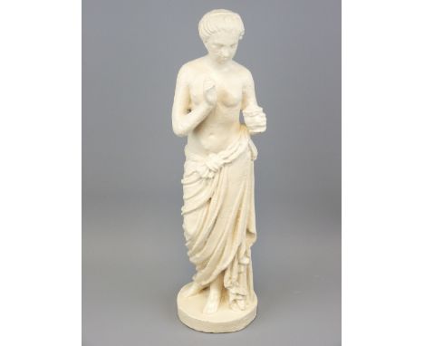VICTORIAN CAST IRON GARDEN FIGURE OF A MAIDEN holding a lamp, 42cms H