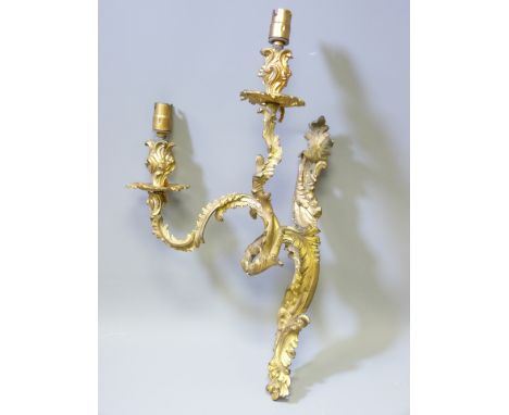 GILT METAL ROCOCO DOUBLE SCONCE WALL LIGHT, 50cms L