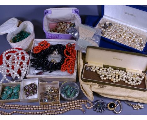 QUALITY VINTAGE &amp; LATER COSTUME JEWELLERY by Christian Dior, Trifari and others to include a double strand coral bead nec