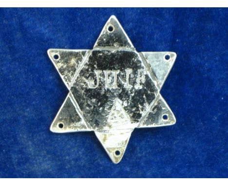 FRENCH JEWISH “JUIF” ID BADGE IN ALUMINIUM.   A scarce French version of a Jewish identification badge made from aluminium wi
