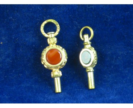 GEORGIAN ERA WATCH KEYS.   A pair of fine quality gilded and stone mounted keys for a gentleman’s pocket watch .  THIS LOT IS