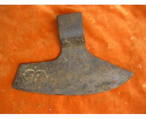 C16th BATTLE AXE WITH ARMOURERS MARKS.  A very fine example of a later period medieval battle axe; the blade being almost 10 