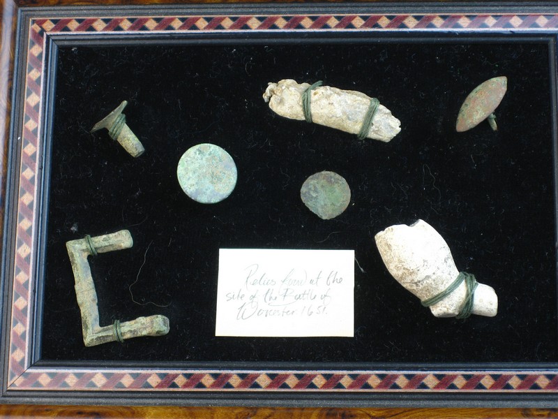 ENGLISH CIVIL WAR RELICS . A small framed display of relics collected