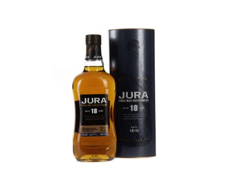 JURA AGED 18 YEARS Single Malt Scotch Whisky 70cl, 44% volume, in tube.