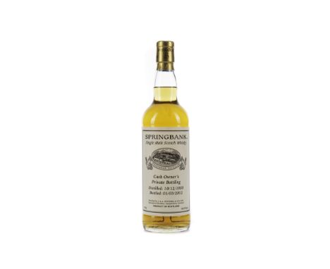 SPRINGBANK 1993 PRIVATE BOTTLING Single Malt Scotch Whisk Distilled 10 December 1993, bottled 1 March 2012. 70cl, 54.9% volum