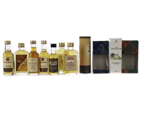SEVEN SINGLE MALT SCOTCH WHISKY MINIATURES Single Malt Scotch Whisky Includes Clynelish 12 years old (40%), Macallan 10 years