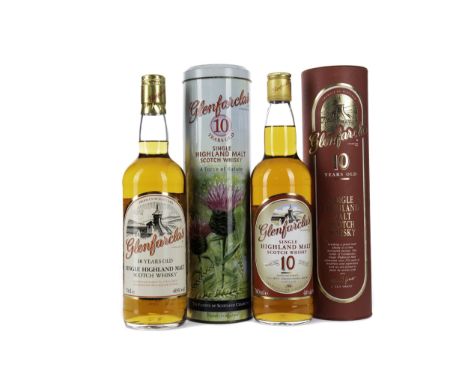 GLENFARCLAS 10 YEARS OLD (2) Single Malt Scotch Whisky 700ml, 40% volume, in tube. Two bottles.