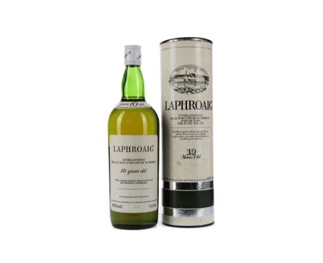 LAPHROAIG UNBLENDED 10 YEARS OLD PRE-ROYAL WARRANT - ONE LITRE Single Malt Scotch Whisky One litre, 43% volume, in tube.