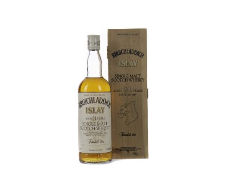 BRUICHLADDICH AGED 21 YEARS Single Malt Scotch Whisky 75cl, 43% volume, in wooden box.