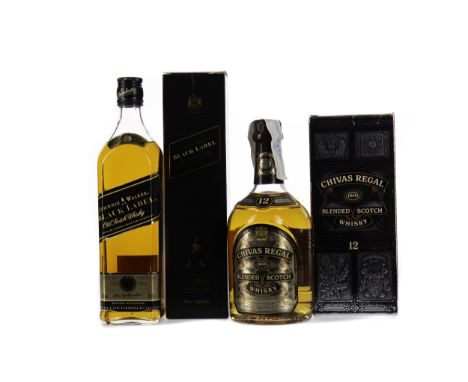 JOHNNIE WALKER BLACK LABEL AGED 12 YEARS Blended Scotch Whisky 70cl, 40% volume, in carton. CHIVAS REGAL AGED 12 YEARS Blende