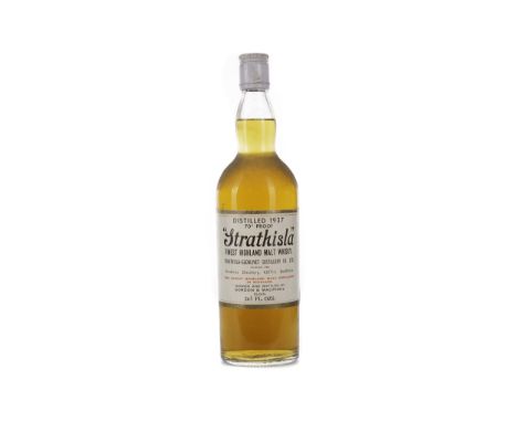 STRATHISLA 1937 70° PROOF Single Malt Scotch Whisky 26 2/3 fl.oz, 70° proof.