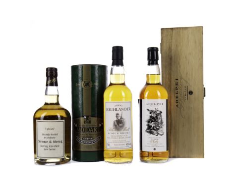 MOIDART AGED 10 YEARS Blended Malt Scotch Whisky 70cl, 46% volume, in tube. ATHOL HIGHLANDER Blended Malt Scotch Whisky 70cl,