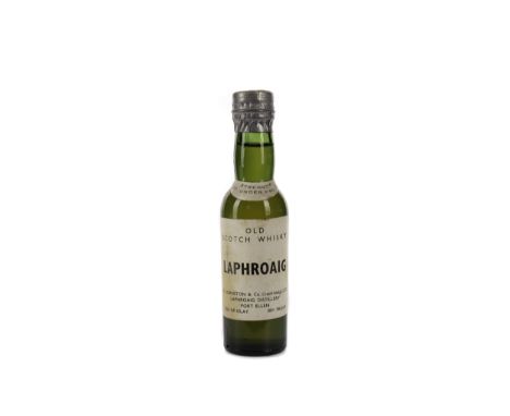 LAPHROAIG 20 UNDER PROOF MINIATURE Single Malt Scotch Whisky. Produced by D. Johnston &amp; Co. (Laphroaig) Ltd. Miniature si
