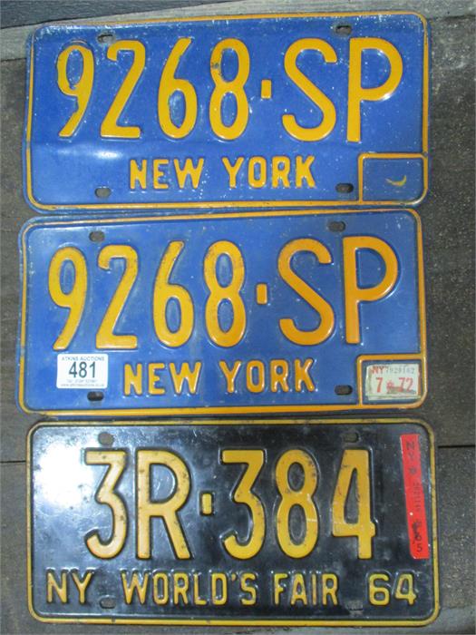 3 vintage American number plates