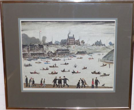 Laurence Stephen Lowry (1887 - 1976): 'Crime Lake', artist signed limited edition colour print, signed in pencil with blind s