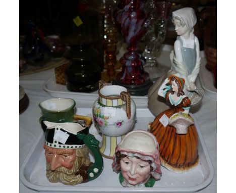 A Nao figure of a girl; a Coalport figure; a Royal Doulton jug; etc.