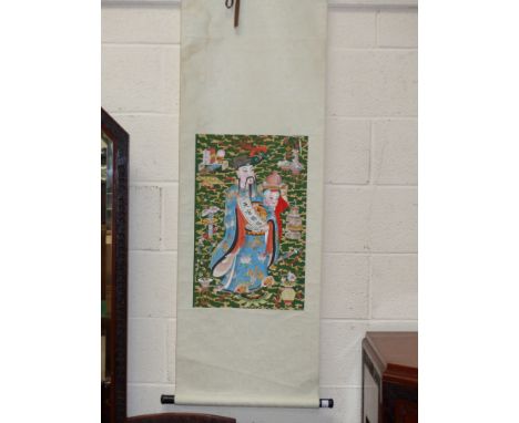 A Chinese hand coloured scroll picture of an Emperor, image size 22" x 14"
