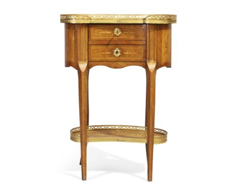 A French kingwood and marquetry inlaid kidney shape side table, in the manner of Charles Topino, last quarter 19th century, w