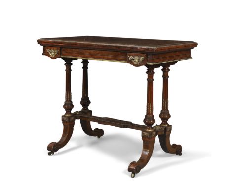 A Victorian gilt-brass mounted walnut and amboyna card table, by Charles Nosotti, third quarter 19th century, the crossbanded