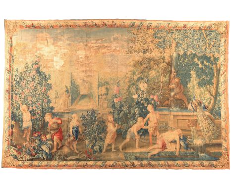A late Louis XIV Gobelins pastoral tapestry, after ‘Summer’ from the series ‘Les Enfants Jardiniers’, after designs by Charle