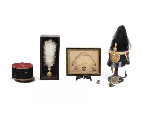 A group of military headdress and other items, comprising: a Swedish Artillery enlisted man's 1881 pattern Shako / Kepi with 