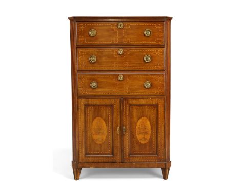 A Napoleon I inlaid mahogany chest, first quarter 19th century, stamped W. Williamson and Sons Guildford, with three drawers 