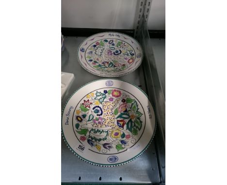A pair of Poole Pottery presentation dishes decorated in the Persian Deer design (inscribed).
(R189)