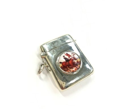 A silver and enamel effect Vesta case decorated with Huntsmen.