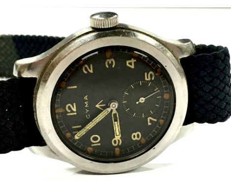 A gentleman's stainless steel cased military issued Cyma manual winding wristwatch, 15 jewels swiss made movement stamped Cym