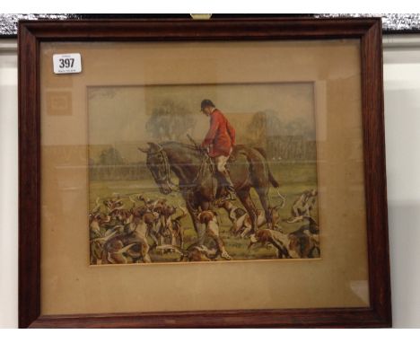 Snaffles: Framed and glazed Hunting print; Huntsman and Hounds.