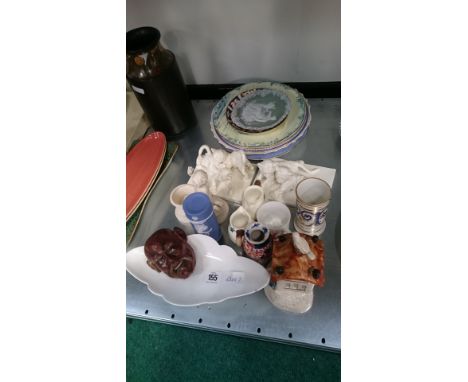 A collection of various china items including a pair of white glazed Royal Worcester china ornaments modelled as Tiger Cubs.