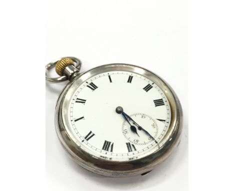 A gentleman's silver cased open faced pocket watch, white enamel dial, roman numerals, subsidiary dial, No 725516.

