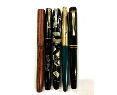 A vintage Mont Blanc 234 1/2 piston filling fountain pen circa 1930's together with a Parker DeLuxe Challenger, Parker 61 wit