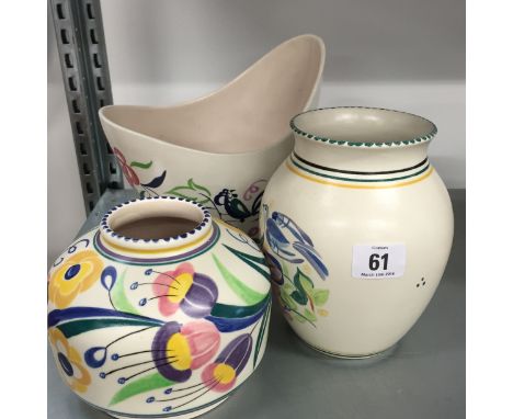 Three various white bodied Poole Pottery items.