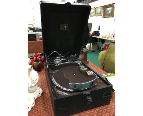 An early 20th century His Masters Voice portable record player.