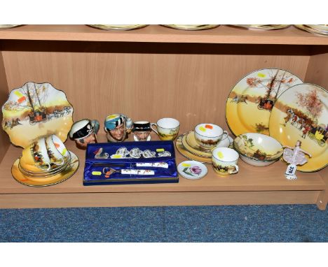 A GROUP OF SEVENTEEN PIECES OF ROYAL DOULTON SERIES WARE, comprising a Dresden ballerina (tiny chips to lace tutu, missing fl