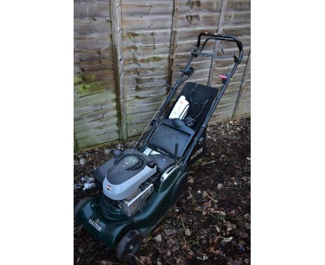 A HAYTER 41 E/S PETROL SELF PROPELLED ROLLER LAWNMOWER, with key start, charger and engine oil (condition:-engine turns but n