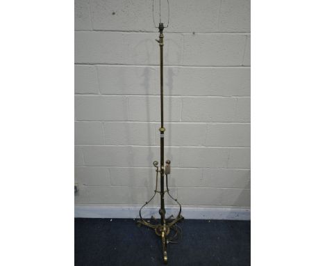 AN ARTS AND CRAFTS BRASS AND COPPER TELECOPIC STANDARD LAMP, maximum height 177cm x minimum height 122cm