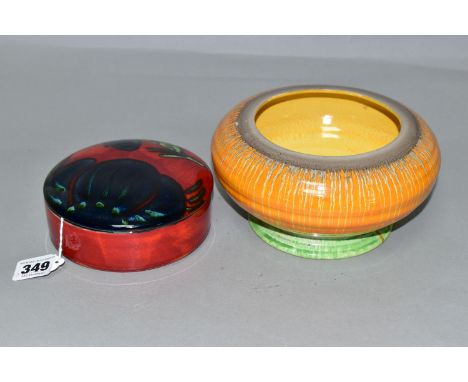 A SHELLEY BOWL AND A POOLE POTTERY TRINKET BOX, comprising a Poole Pottery Himalayan Poppy circular trinket box, the cover de