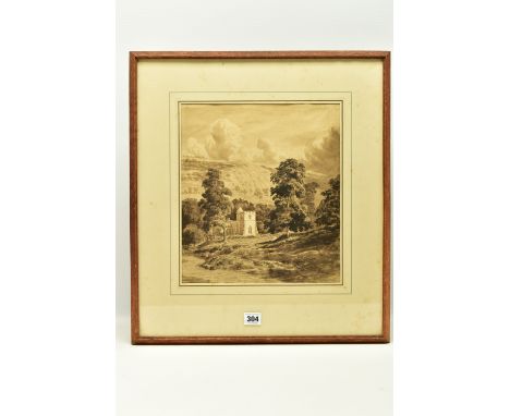 ATTRIBUTED TO CORNELIUS VARLEY (1781-1873) LANDSCAPE WITH CHURCH, an English school landscape, no visible signature, attribut