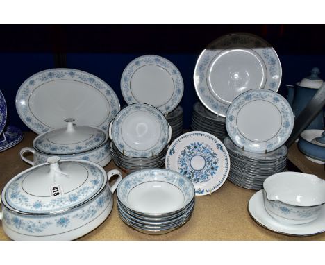 A FIFTY SEVEN PIECE NORITAKE BLUE HILL DINNER SERVICE, pattern no 2482, comprising two tureens, a sauceboat with attached sta
