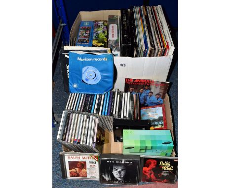 TWO BOXES OF RECORDS AND CDS, to include twenty eight vinyl LPs and LP sets, including Simon &amp; Garfunkel 'Sounds of Silen