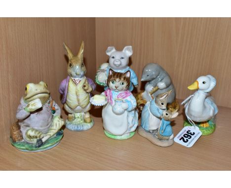 A COLLECTION OF BESWICK AND ROYAL ALBERT BEATRIX POTTER FIGURES, comprising a Beswick Rebeccah Puddle-Duck, Ribby, Little Pig