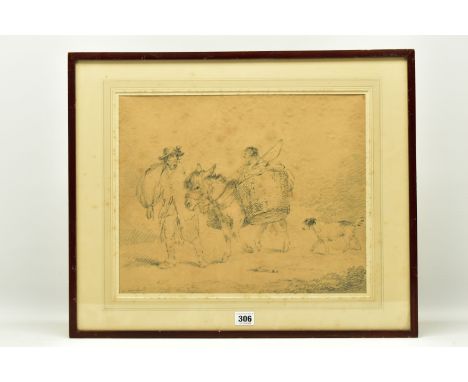 GEORGE MORELAND (1762/3-1804) 'RETURN FROM MARKET', a sketch depicting a male and female figures returning from market with t