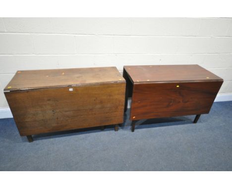 A GEORGIAN OAK GATE LEG TABLE, open length 153cm x closed length 47cm x depth 113cm, and a Georgian mahogany gate leg table (