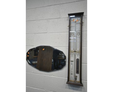 AN ADMIRAL FITZROYS BAROMETER, height 97cm, and a frameless mirror (condition:-good condition) (2)